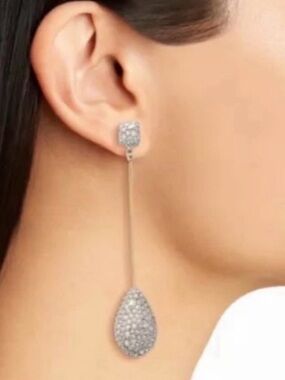 NEW Alexis Bittar Drop Dangle Teardrop Earrings Silver C Z AU01